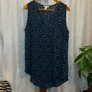 H&M navy, tan floral tunic top sz 14